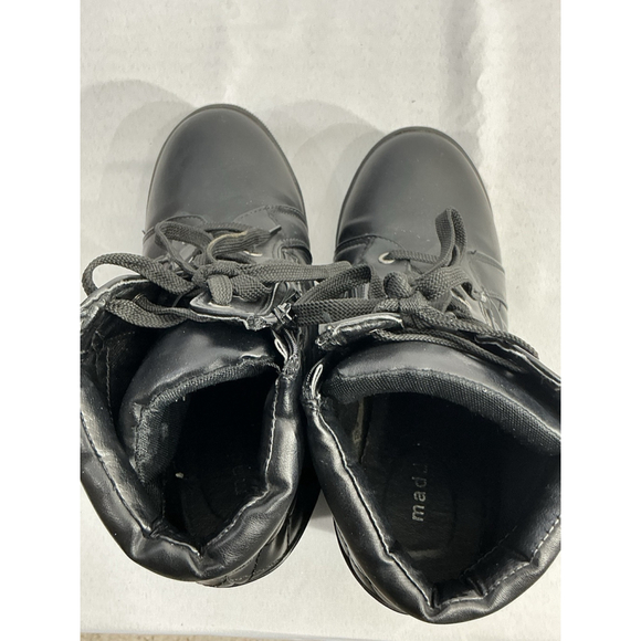 Womans Madden Girl Baaxter Size 8 Black Zip Up Lace Up Quilted Wedge Ankle Boots - Picture 6 of 9